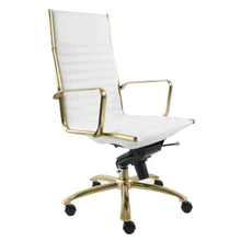 Load image into Gallery viewer, White Faux Leather &amp; Brushed Gold Aluminum Office Chair
