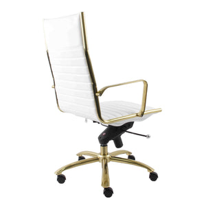 White Faux Leather & Brushed Gold Aluminum Office Chair