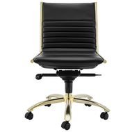 Black Faux Leather & Brushed Gold Armless Office Chair
