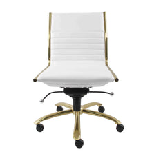Load image into Gallery viewer, White Faux Leather &amp; Brushed Gold Armless Office Chair
