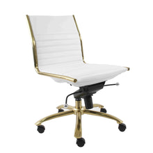 Load image into Gallery viewer, White Faux Leather &amp; Brushed Gold Armless Office Chair
