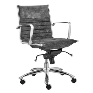 Low Back Office Chair in Gray Velvet with Chrome Armrests & Base