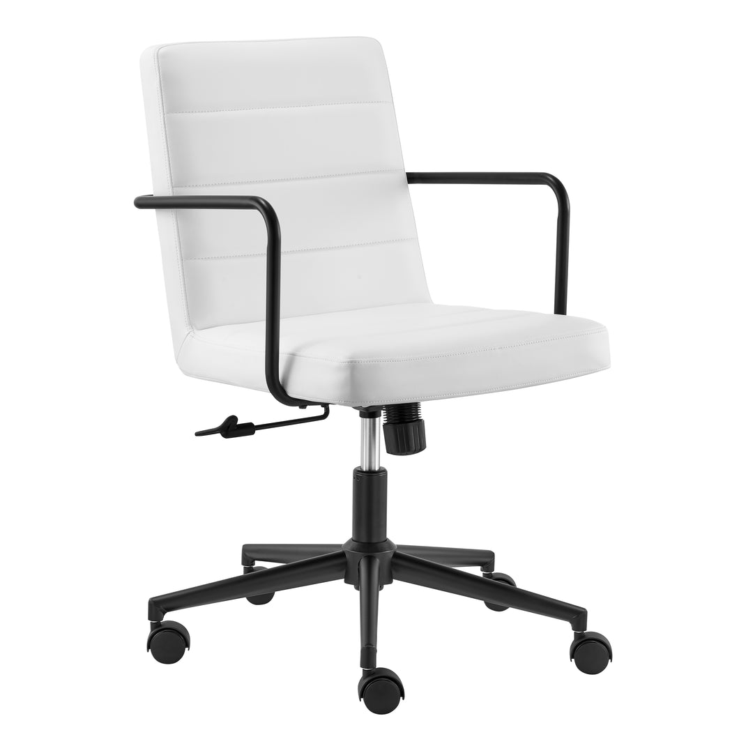 White Leatherette Office Chair with Metal Armrests