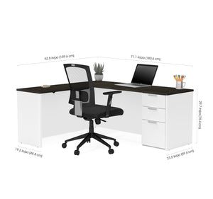 71" x 62" Modern L-shaped Desk in White & Deep Gray