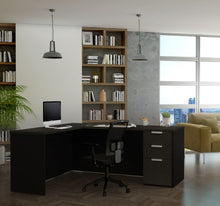 Load image into Gallery viewer, 71&quot; x 62&quot; L-shaped Modern Desk in Deep Gray &amp; Black Finish
