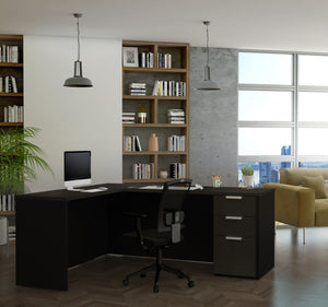 71" x 62" L-shaped Modern Desk in Deep Gray & Black Finish