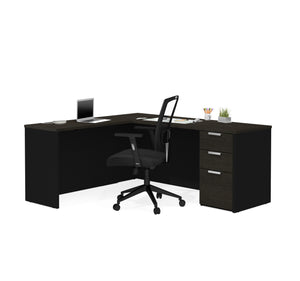 71" x 62" L-shaped Modern Desk in Deep Gray & Black Finish