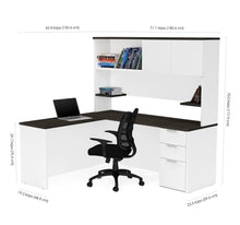 Load image into Gallery viewer, White &amp; Deep Gray Single Pedestal L-shaped Desk &amp; Hutch
