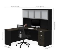 Load image into Gallery viewer, Modern L-Shaped Desk &amp; Hutch in Deep Gray &amp; Black Finish
