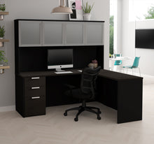 Load image into Gallery viewer, Modern L-Shaped Desk &amp; Hutch in Deep Gray &amp; Black Finish
