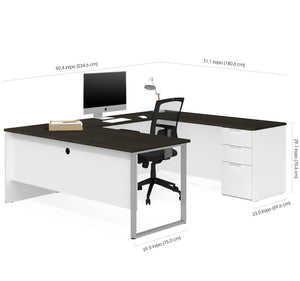 White & Deep Gray U-shaped Modern Desk