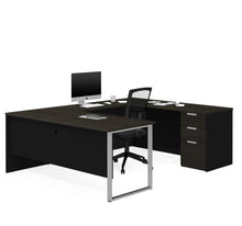 Load image into Gallery viewer, Modern U-shaped Single Pedestal Desk in Deep Gray &amp; Black Finish
