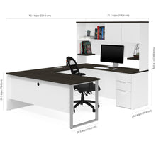 Load image into Gallery viewer, U-shaped Office Desk with Hutch in White &amp; Deep Gray
