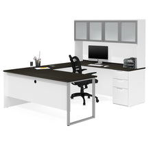 Load image into Gallery viewer, Ultra Modern White &amp; Deep Gray U-shaped Desk with Hutch
