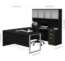 Load image into Gallery viewer, Deep Gray &amp; Black Contemporary U-shaped Desk with Hutch
