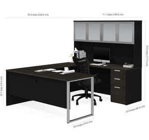 Deep Gray & Black Contemporary U-shaped Desk with Hutch