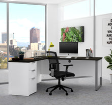 Load image into Gallery viewer, White &amp; Deep Gray L-shaped Contemporary Single Pedestal Desk
