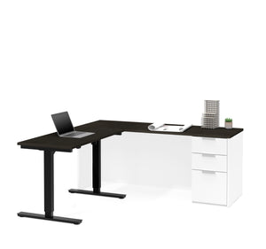 Deep Gray & White Modern L-shaped Desk with Height Adjustable Side