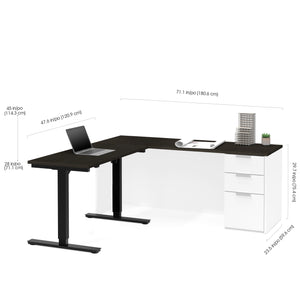 Deep Gray & White Modern L-shaped Desk with Height Adjustable Side