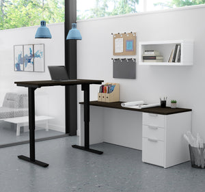 Deep Gray & White Modern L-shaped Desk with Height Adjustable Side