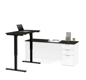 Deep Gray & White Modern L-shaped Desk with Height Adjustable Side