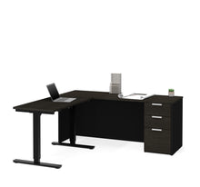 Load image into Gallery viewer, Modern L-shaped Desk in Deep Gray &amp; Black with Height Adjustable Side
