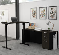 Modern L-shaped Desk in Deep Gray & Black with Height Adjustable Side