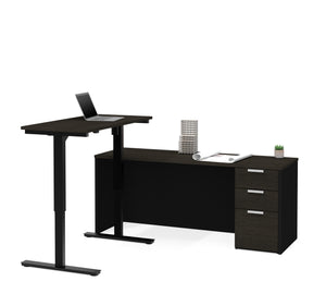 Modern L-shaped Desk in Deep Gray & Black with Height Adjustable Side