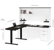 Load image into Gallery viewer, L-shaped Desk &amp; Hutch with Height Adjustable Side, in White &amp; Deep Gray
