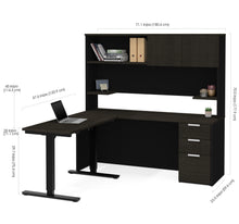 Load image into Gallery viewer, L-shaped Desk &amp; Hutch with Height Adjustable Side, in Deep Gray &amp; Black
