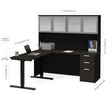 Load image into Gallery viewer, Modern L-shaped Desk &amp; Hutch with Glass Doors, with Height Adjustable Side
