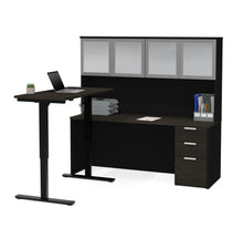 Load image into Gallery viewer, Modern L-shaped Desk &amp; Hutch with Glass Doors, with Height Adjustable Side
