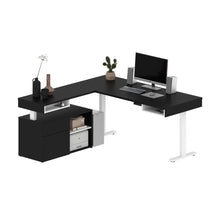 Load image into Gallery viewer, 72&quot; Black and White Adjustable L-Desk with Credenza
