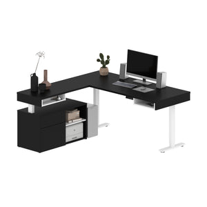72" Black and White Adjustable L-Desk with Credenza