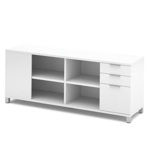 Modern White Credenza with Full Pedestal & Shelving