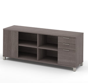 Modern Grey Credenza with Full Pedestal & Shelving