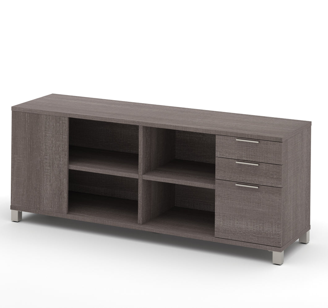 Modern Grey Credenza with Full Pedestal & Shelving