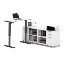 Load image into Gallery viewer, Premium Standing Desk (Adjusts from 28-45&quot; H) with Credenza in White
