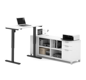 Premium Standing Desk (Adjusts from 28-45" H) with Credenza in White