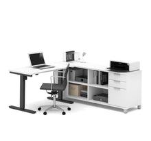 Load image into Gallery viewer, Premium Standing Desk (Adjusts from 28-45&quot; H) with Credenza in White
