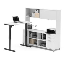 Load image into Gallery viewer, Premium Sit-Stand Desk with Credenza &amp; Hutch in White

