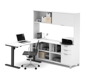Premium Sit-Stand Desk with Credenza & Hutch in White