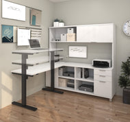 Premium Sit-Stand Desk with Credenza & Hutch in White