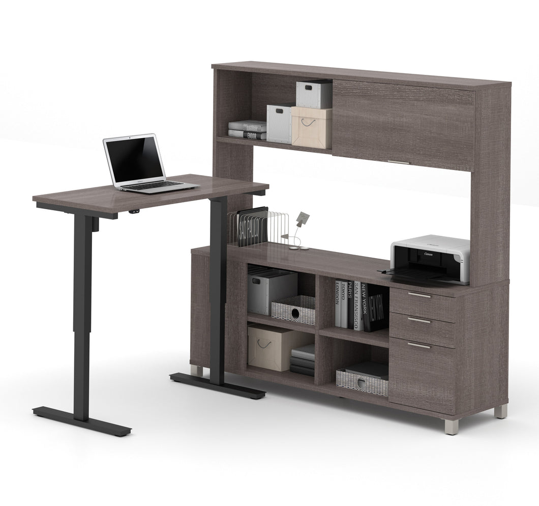 Premium Sit-Stand Desk with Credenza & Hutch in Bark Gray