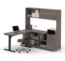 Load image into Gallery viewer, Premium Sit-Stand Desk with Credenza &amp; Hutch in Bark Gray
