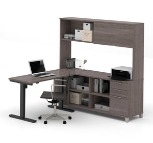 Premium Sit-Stand Desk with Credenza & Hutch in Bark Gray
