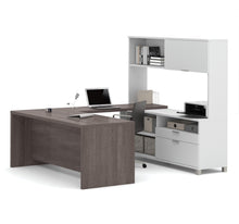 Load image into Gallery viewer, Premium Modern U-shaped Desk with Hutch in White &amp; Bark Gray
