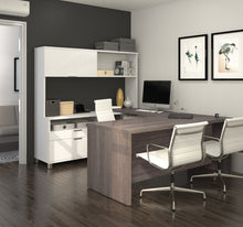 Load image into Gallery viewer, Premium Modern U-shaped Desk with Hutch in White &amp; Bark Gray
