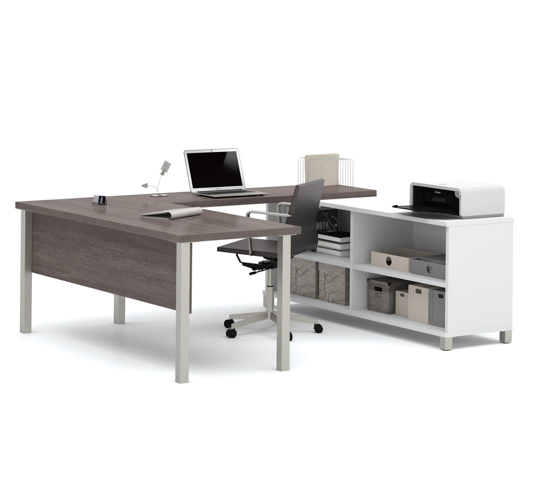 Premium Modern U-shaped Desk in White & Bark Gray