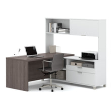 Load image into Gallery viewer, Premium Modern L-shaped Desk with Hutch in Bark Gray &amp; White
